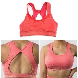 BuffBunny Rose Keyhole Metallic Splatter Sports Bra Coral Gold